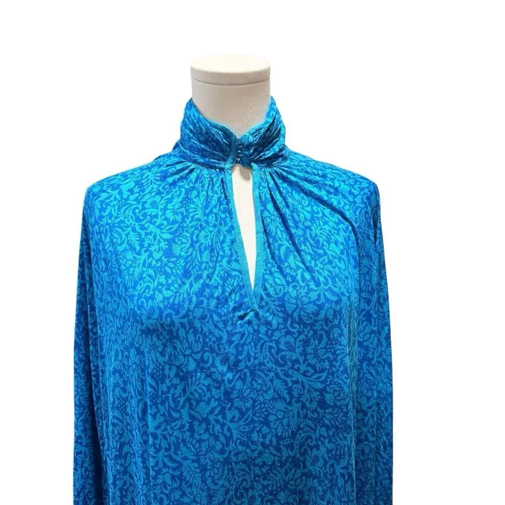 VTG Diane Von Furstenberg Silk Blend Blue Floral Womens Midi Dress Size Large - Picture 3 of 10